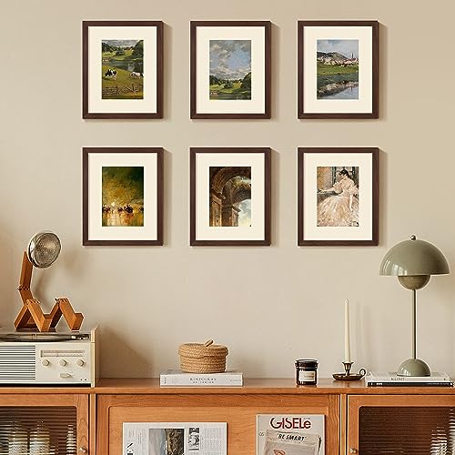 Image of upsimples 8x10 Picture Frame Set of 5, Display Pictures 5x7 with Mat or 8 x 10 Without, Wall Gallery Photo Frames, Brown