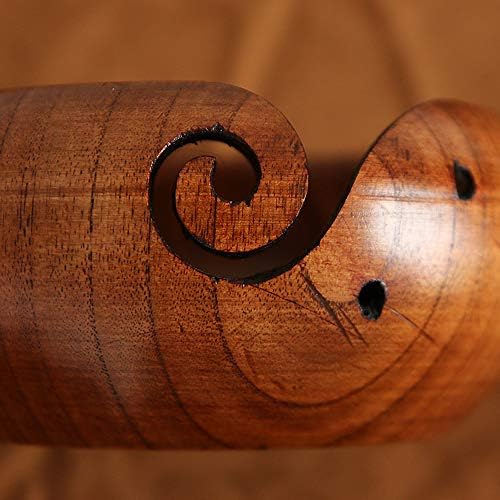 SUNJULY Wool Yarn Organizer, Portable Yarn Bowl, Knitting, Crochet Holder, Handmade Natural Wooden Wool Yarn Storage Bowl, 21-23cm