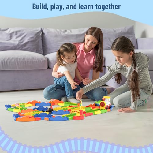 Image of Mirana Block Rider Toy Train Set with Colorful & Multiple Track Layout, USB Rechargeable Type-C Engine, Various Sound Modes - Vande Bharat, Rajdhani, Delhi Metro, Kids 2-8 Years (Medium - 82 Pcs)