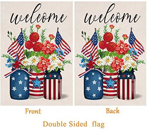 Akeydeco Happy Independence Flag,28X40 Inch Independence Day Garden Flags With Two Grommets Double Sided Printing 2 Layer Burlap Veterans Day Flag For Your Memorial Day Flag Decoration #TOP3