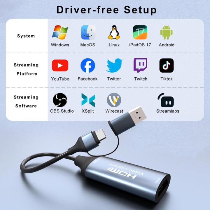 Image of MICROWARE 4K 30FPS HDMI Video Capture Card,Video Recording Card HDMI USB 3.0 with Type-C for Gaming Live Streaming TV Recorder, for Windows Android Mac OS System VLC,OBS,Amcap,P5,Switch,Xbox