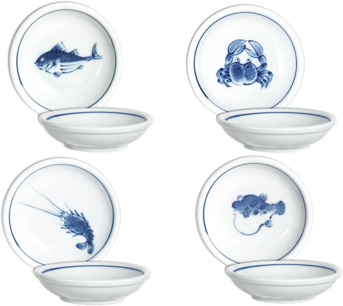 4 Platos de Porcelana para Salsa de Soya - Pescado - 8.89 cm