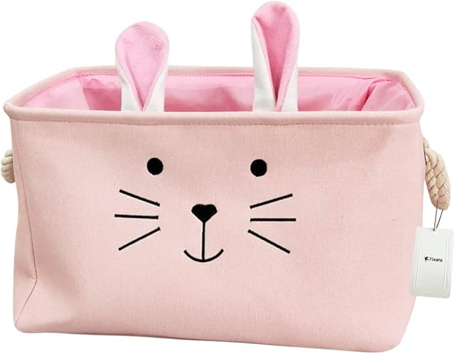 Fieans Collapsible Rectangular Storage Basket Large Fabric Storage Bin Shelf Basket Toys Organizer for Nursery & Kid's Room, 3D Rabbit Ears Decor, Pink