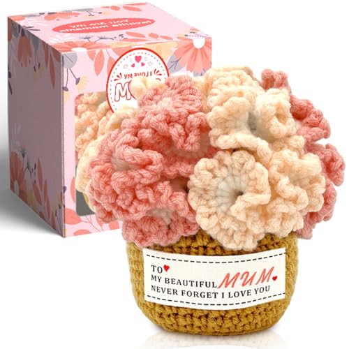 CAwished Gifts for Mum Exquisite Mum Birthday Gifts from Daughter Son Carnation Crochet Flowers Desk Decor Best Mother Presents Idea