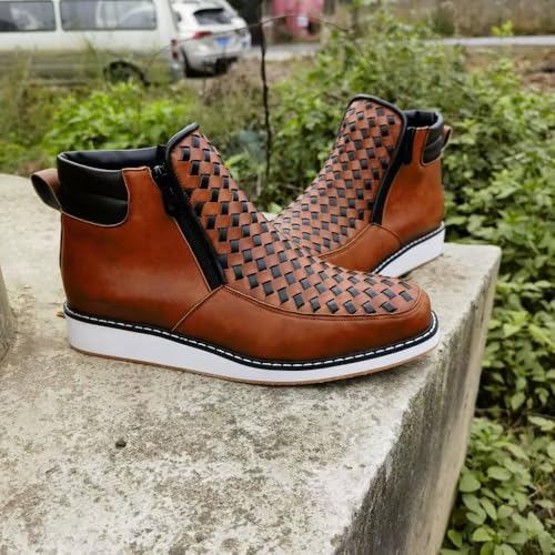Zenfaze Handcrafted Western Cowboy Boots - Double Side Zipper, Men's Square Toe Leather Hand-woven Cowboy Shoes4