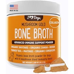 iHeartDogs Bone Broth & Collagen for Dogs - Bone Broth & Mushroom Gold Powder Supplement for Immune System Support, Improved Mobility & Flexibility and Natural Detox - Turkey Tail Mushroom for Dogs