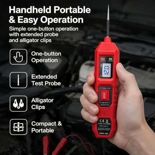3 in 1 Power Circuit Probe Tester,Dc 3.5v-36v Car Electrical System Diagnostic Tool,Digital Car Electrical Tester with Led Work Light for Vehicles & Engineering Machinery (Red) - 2