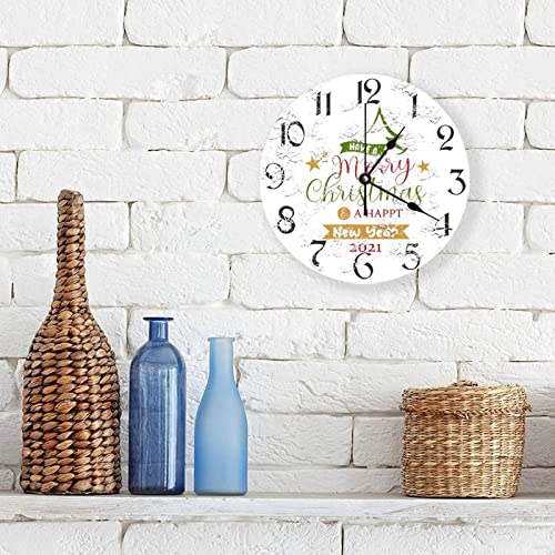 Foduoduo Fashion Wooden Wall Clock Silent Non Ticking 6068 Happy New Year 2021 Round Wall Clock For Living Room Kitchen Home Bedroom Decoration 10"X10" #TOP2