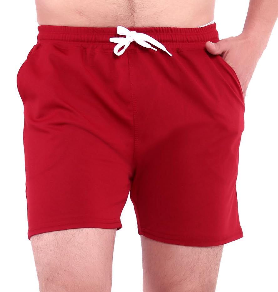 GTWO Men Athleisure Smart Tech Knit Shorts - Easy Stain Release, Anti Stat, Ultra Soft Fully Elastic Summer Half Pent for Boys Pack of 2 (L, Grey and Red) 1
