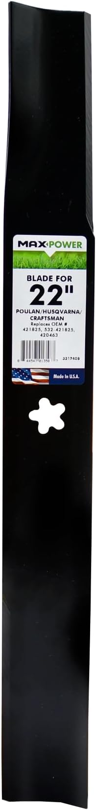MAXPOWER331740B Blade for 22 in. Cut Craftsman, Husqvarna, Poulan Mowers, Replaces OEM no. 420463, 421825, 437601, 532437601, Black