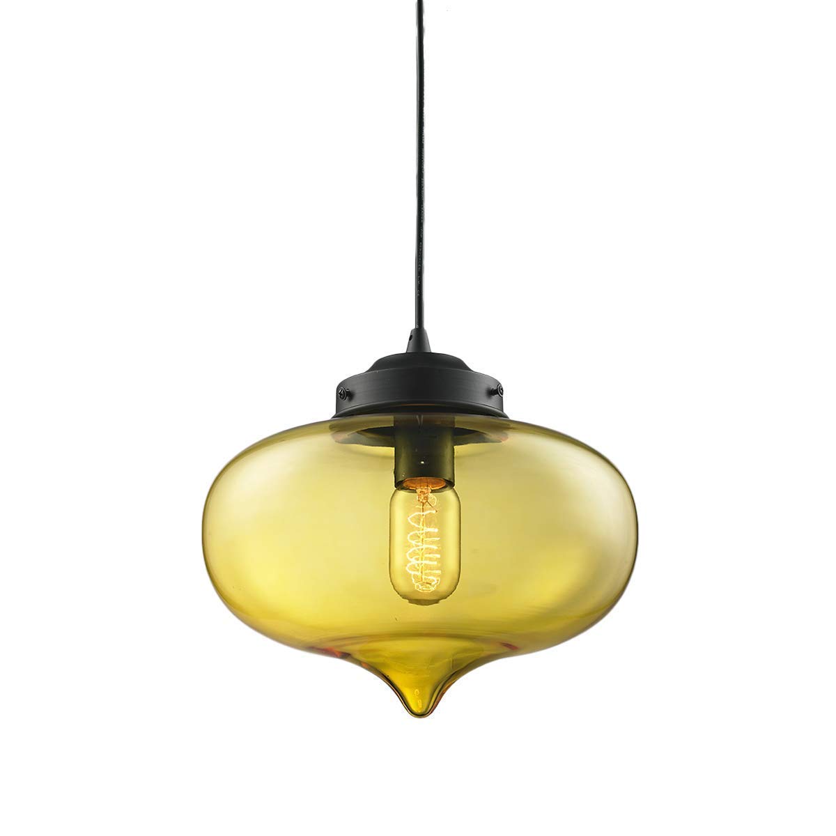 SkyTalentPendant Lighting Handblown Glass Drop Ceiling Lights, Organic Contemporary Style Hanging Light, Round Milk Bottle Glass Shade (Yellow)