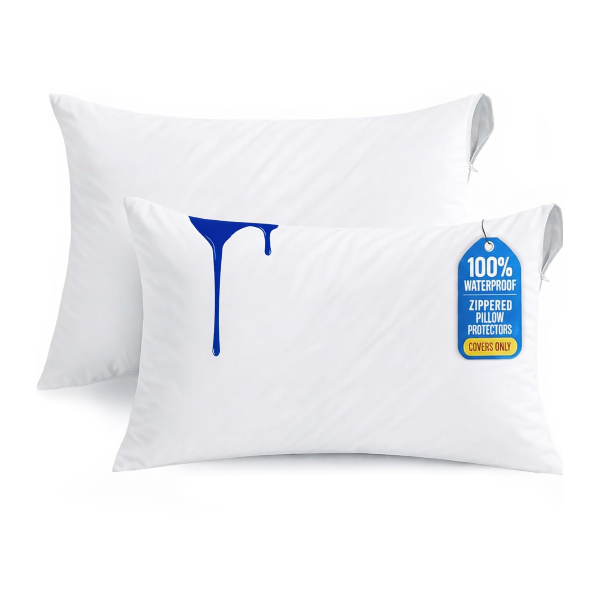 Waterproof Pillow Protectors with Zipper Queen Size 2 Pack Zippered Pillow Covers, Breathble and Noisless Pillow Encasements, Moisture Wicking Pillowcases