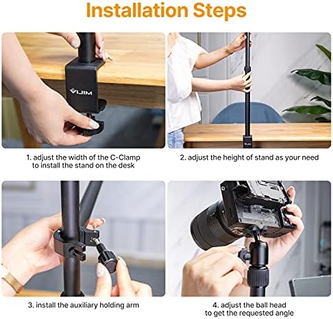 Desk Camera Mount, ULANZI LS02 Table Mount with Boom Arm, Camera Desk Mount 17.3-41.3 in (44cm-105cm), C Clamp Mount with ¼-inch Screw, Ball Head, Multi Mount for Live stream, Zoom Meeting