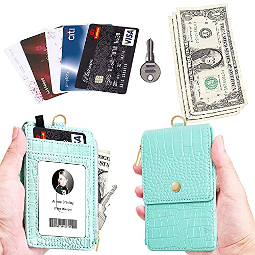 Elv Badge Holder With Zipper, Pu Leather Id Badge Card Holder Wallet With 5 Card Slots, 1 Side Rfid Blocking Pocket And 20 Inch Neck Lanyard Strap For Offices Id, School Id, Driver Licence #TOP1