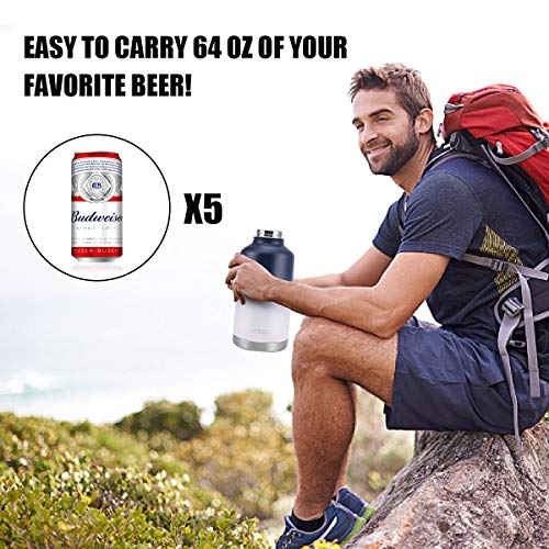 64 oz Stainless Steel Water Bottle, MOICO Double Wall Vacuum Insulated Water Bottle, Keeps Cold 24 Hours & Hot 12 Hours, BPA Free Leak Proof Wide Mouth with Travel Bag - Blue White - Thumbnail 5