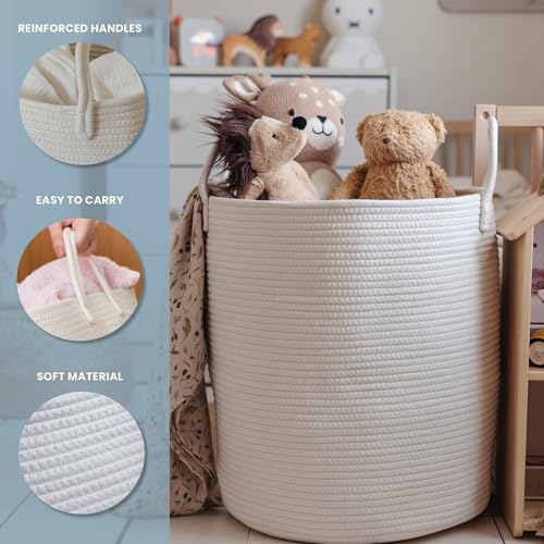 Image of OrganiHaus Tall Cotton Rope Laundry Basket & Hamper, Blanket Storage 52L | Full Off-White - Tall Cotton Rope Hamper, 52L