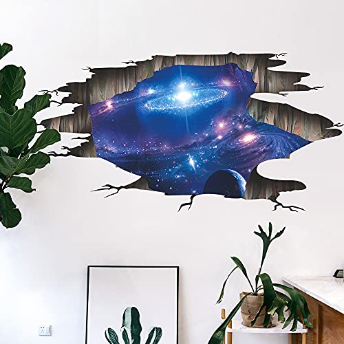 Creative 3D Blue Cosmic Galaxy Wall Decals Removable Pvc Magic 3D Milky Way Outer Space Planet Window Wall Stickers Murals Wallpaper Decor For Home Walls Floor Ceiling Boys Room Kids Bedroom B #TOP16