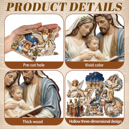 Image of Vercraft 24 Pcs Nativity Scene Ornaments for Christmas Tree Wooden Religious Xmas 3D Decorations Christian Angel Scene Hanging Ornaments Gifts for Christian Christmas Yard Garden Outdoor Home Decor