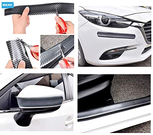 Image of NIKAVI Universal Anti-Scratch Car Door Sill Guard, 5Meter Carbon Fiber Sticker for Car Bumper, Pedal Protector, Scuff Plate Cover - Scratch Proof, Removable, Black (3CM Width)
