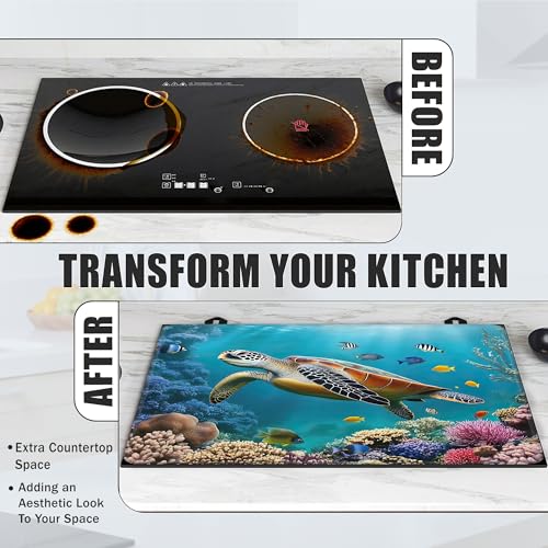 Image of Sea Turtle Glass Top Stove Cover Protector,Ocean Fish Coral Stove Top Covers for Electric Stove,Washable Heat Resistant Cooktop Mat Anti-Slip Range Covers, 28 x 20 Inch