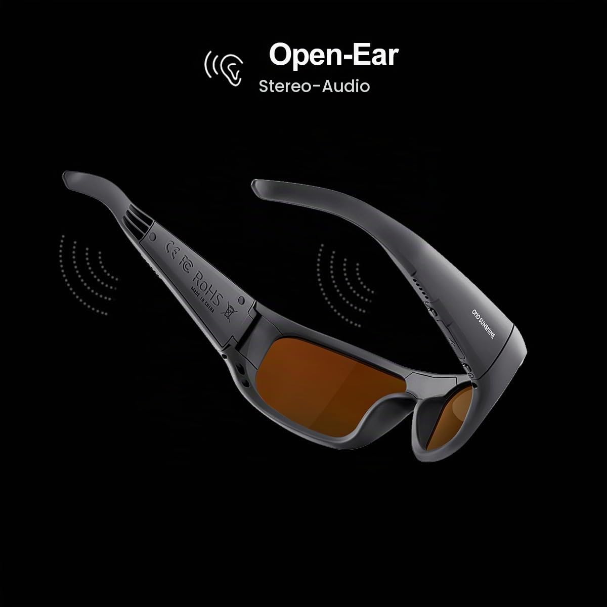 OhO sunshine Bluetooth Audio Sunglasses, Lightweight Open Ear Sport Glasses, 12H Playtime, UV400 ANSI Z87.1, Water Resistant with Voice Control
