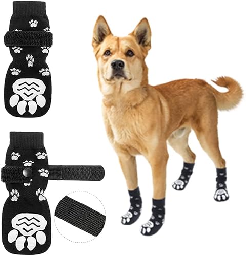 Miniatura 4 de Calcetines antideslizantes para perro, 2 pares, protector suave y ajustable para patas de mascotas, antideslizante, doble cara, protector de patas