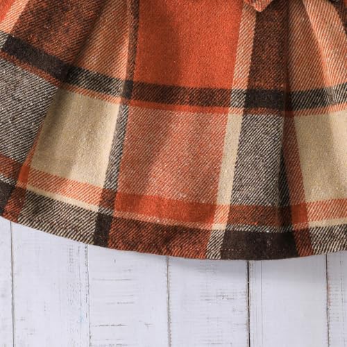 Image of Noubeau Toddler Girls Plaid Outfits Girls Puff Sleeve Knit Ribbed Shirt Tops Plaid Skirt Set Kids Fall Winter Clothes