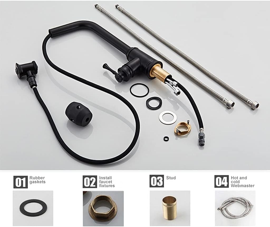 Kitchen Sink Faucet for Bar Farmhouse Commercial, Blacked Single Handle Pull Down White Kitchen Tap, Single Hole Kitchen 360 Degree Black Faucets, Water Mixer Tap(8345 Chrome)