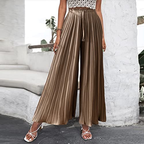 YOLAI Womens Wide Leg Palazzo Pants High Waisted Smocked Pleated Trousers Drawstring Loose Fit Casual Trousers2