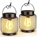 KOOPER Metal Solar Lanterns Outdoor Waterproof, 2 Pack Brighter Hanging Solar Lights for Outside, Up to 15 Hours Modern Hanging Solar Powered Lanterns Lights for Yard Patio Path Tree Garden Decorative
