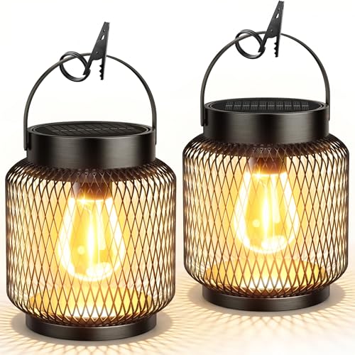 KOOPER Metal Solar Lanterns Outdoor Waterproof, 2 Pack Brighter Hanging Solar Lights for Outside, Up to 15 Hours Modern Hanging Solar Powered Lanterns Lights for Yard Patio Path Tree Garden Decorative - image 1