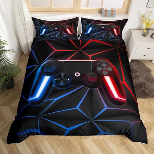 Homewish Gaming Bedding Set Single Gamer Comforter Cover for Boys 3D Gaming Geometric Duvet Cover Gamepad Gamer Console Bedding for Kids Girls Teens Video Game Bedspread Cover - Image 2