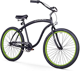 Firmstrong Bruiser Man 3-Speed Beach Cruiser Bicycle, 26-Inch, Matte Black/Green Rims (15155)