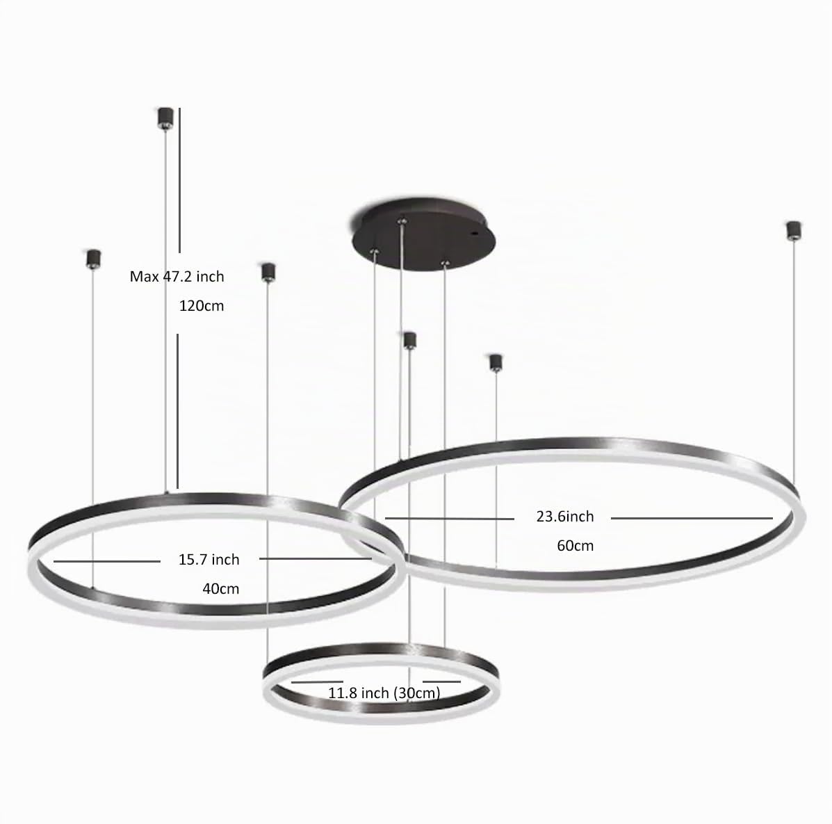 Suspension LED Moderne, 3 Anneaux Suspension Réglable Lustre de Plafond Moderne, Dimmable 2700K - 6500K, avec Télécommande 78W