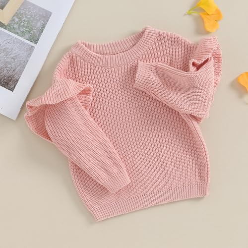 Newborn Baby Girl Cute Ruffle Sweater Toddler Long Sleeve Basic Candy Color Chunky Sweaters Fall Winter Clothes3