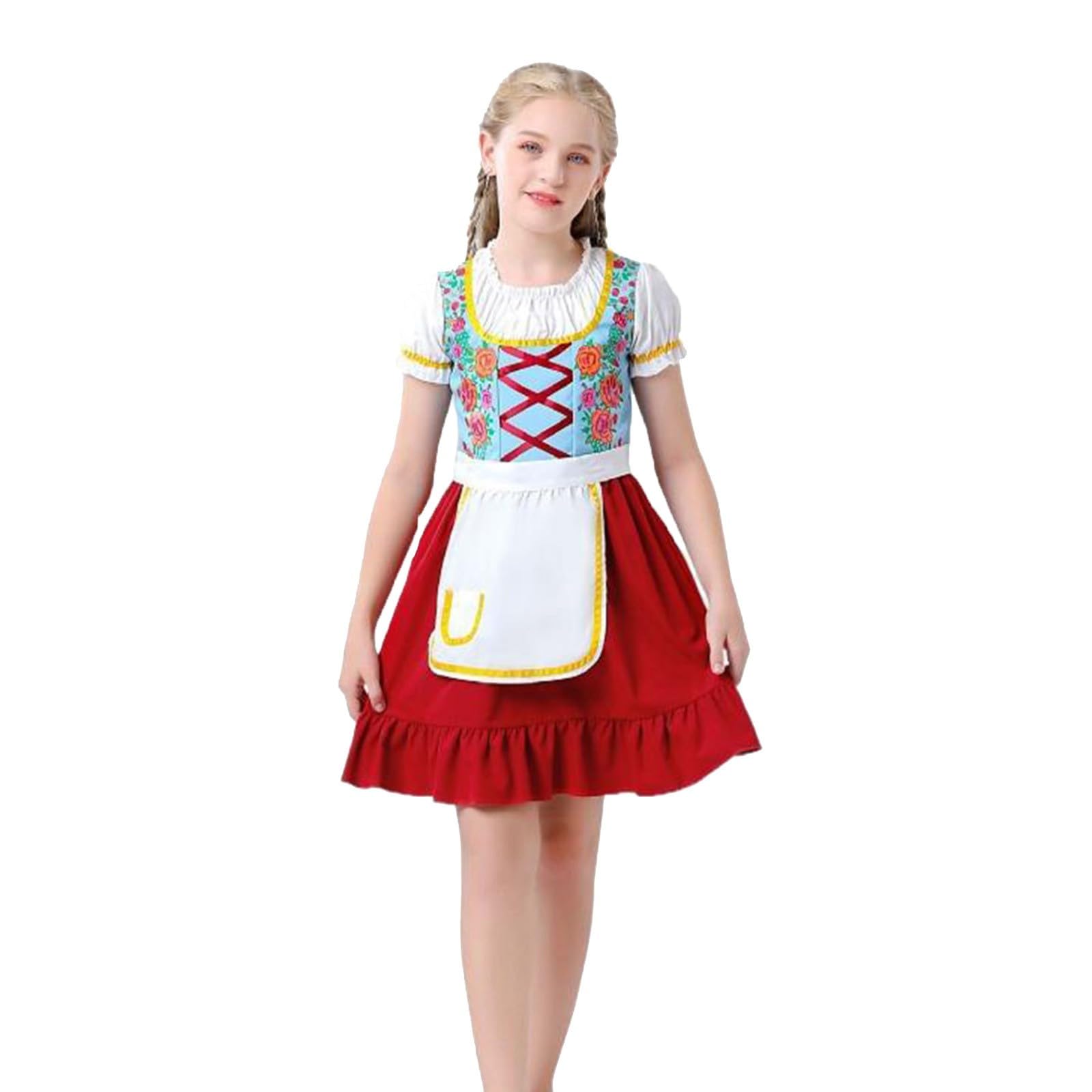 Generisch Traje para niña de manga corta y delantal, 2 piezas, longitud hasta la rodilla, Oktoberfest