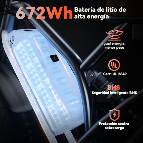 Miniatura 5 de Jansno Bicicleta Eléctrica 20 X 4.0 Fat Tire, Shimano 7vel, Frenos De Disco Mecánicos Delanteros Y Traseros, Bicicleta Eléctrica Para Adultos, Batería Extraíble De 48v 12.8ah