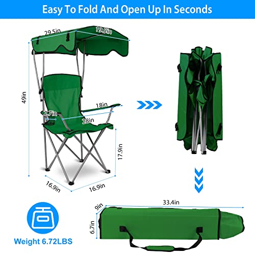 Moclever Camp Chairs, Foldable Beach Canopy Chair, Heavy Duty Sun Protection Camping Lawn Canopy Chair with Cup Holder for Outdoor Beach Camp Park Patio-Green - Thumbnail 3