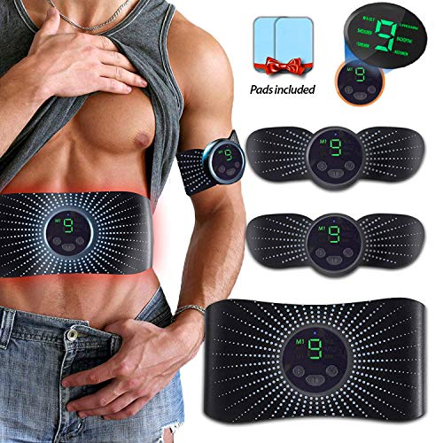 Moonssy Electroestimulador Muscular Abdominales Aparatos para Hacer Ejercicio casa,Abdominales electroestimulacion,USB Recargable EMS Estimulador,Gym en casa,Tóner Muscular Cinturones,Pantalla LCD