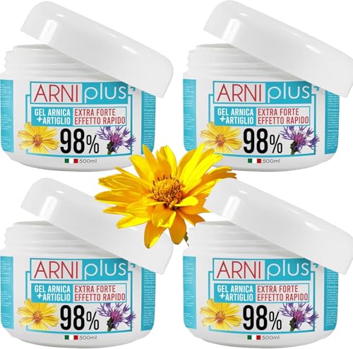 ARNIplus 2 kg 4 x 500 ml Arnika gel extra forte, com vitamina C, forte pomada de arnica, altamente concentrado para dores musculares, pomada de relaxamento muscular, tendinite, refrescante