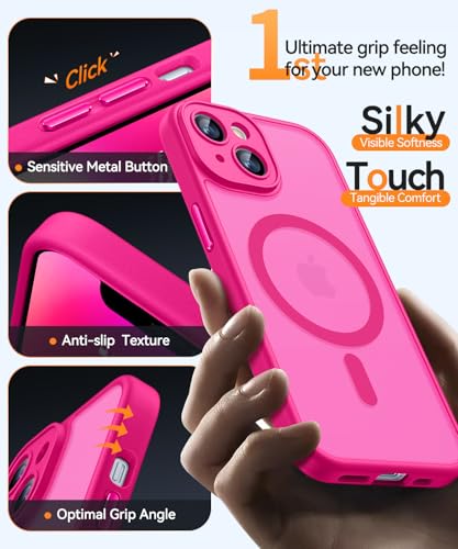 Image of CANSHN Magnetic for iPhone 14 Plus Case, Upgraded [Full Camera Protection] [Compatible with Magsafe] [Translucent Matte] Shockproof Protective Phone Case for iPhone 14 Plus 6.7 inch - Hot Pink