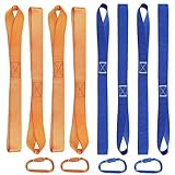 Materiales de Alta Calidad: Este Eslingas de Amarre utiliza correas de hilo grueso de alta calidad, duraderas y resistentes al desgaste, y con alta resistencia a la tracción, lo que las hace difíciles de romper y duraderas.El mosquetones está hecho de aleación de aluminio resistente, impermeable y resistente al desgaste. Los materiales de alta calidad garantizan un excelente rendimiento del producto, permitiéndole usarlo con total tranquilidad.