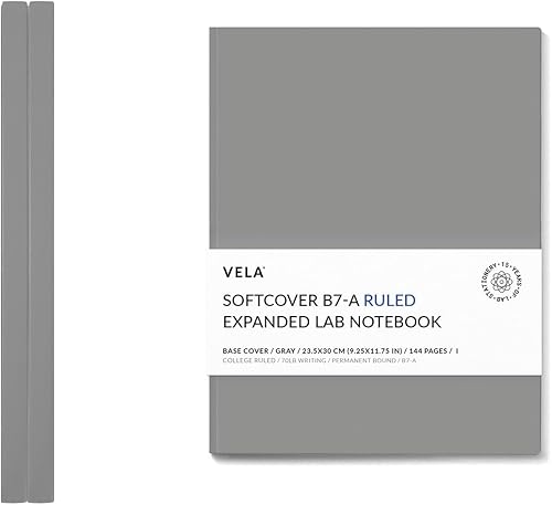 Vela Sciences B7 - Cuaderno expandido de laboratorio de tapa blanda, 9.25 x 11.75 pulgadas (9.3 x 11.8 in), 144 páginas, encuadernado permanente,