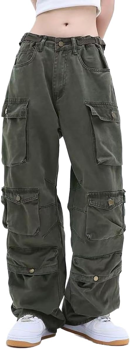 Gothic American Multi Pocket Work Pants, Women's Street Wide Leg Design, Versatile Trendy Casual Pants Hiphop