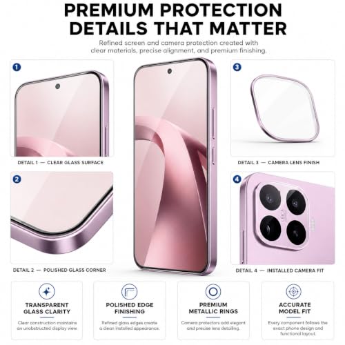 Image of FIRST MART Tempered Glass for Xiaomi 17T 5G with Pink Camera Ring Guard & Installation Kit | HD Clear Edge-to-Edge Screen Protector, Scratch Resistant, Case-Friendly | Pack of 1