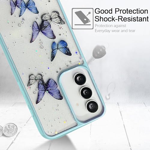 Image of VONZEE for Samsung Galaxy S24 FE Clear Glitter Butterfly Case, Cute Bling Sparkle Shiny Soft Silicone TPU Bumper Shockproof Women Girls Slim Protective Phone Cover for Galaxy S24 FE, Mint