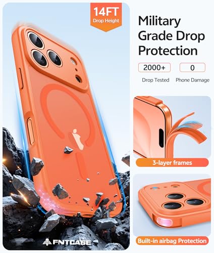 Image of FNTCASE for iPhone 17 Pro Case: [Compatible with Magsafe] Translucent Matte Cases with [Full Camera Protection] [Screen Protector] Military Grade Shockproof Protective Phone Cover - Orange