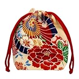 [OTAKUMARKET] 巾着袋 浴衣バッグ 袴 巾着 バッグ レディース 着物 小物入れ 七五三 卒業式 成人式 花火大会 夏祭り 和柄 巾着ポーチ ハンドバッグ 和風 18柄展開 (O ベージュ地に赤桜)