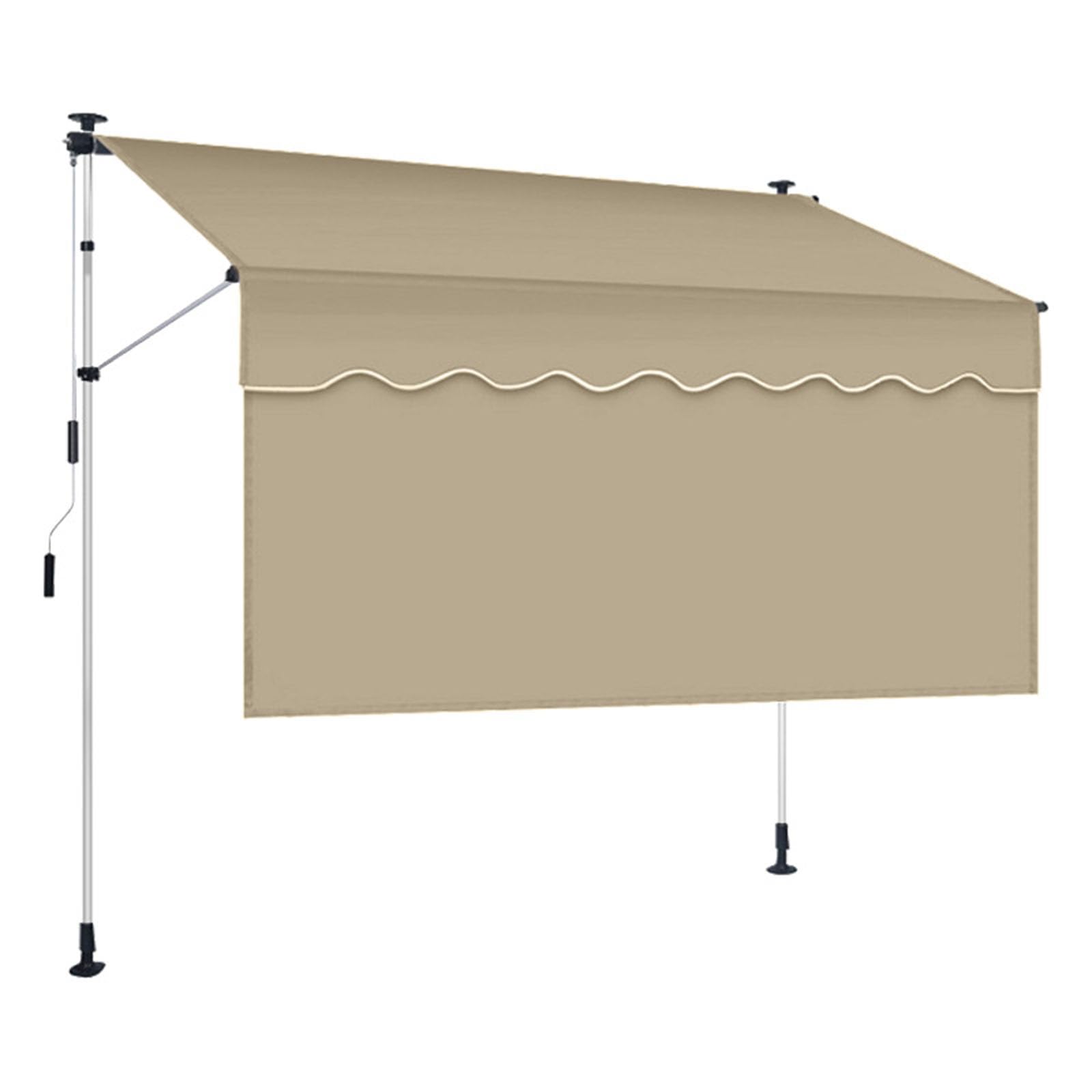 Caqui,120 x 300 cm,Toldo Retráctil Manual Sin Taladro con Faldón Extra Largo 1m, Toldo Exterior Ajustable Protección Solar, Resistente Agua Protección UV, Estructura Aluminio para Patio