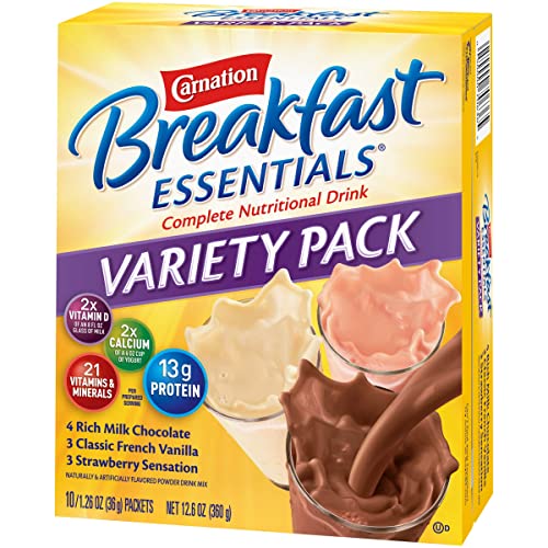 Carnation Breakfast Essentials Powder Drink Mix Variety Pack, Complete Nutritional Drink, 10 Count Box Of 1.26 Ounce Packet #TOP2